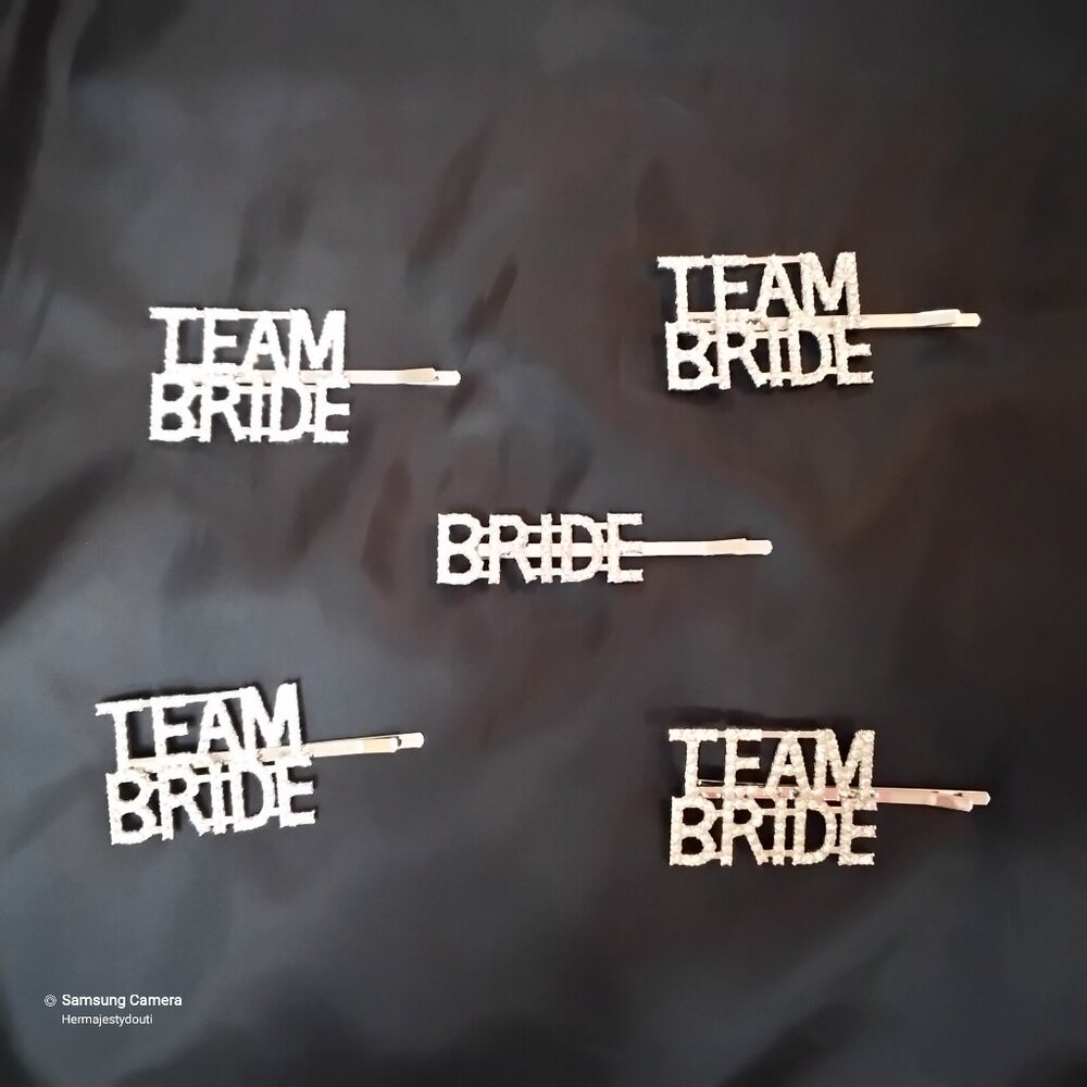 Wedding SilverTone Rhinestone Hair Pin Barrette Set 1 "BRIDE" 4 "TEAM BRIDE" New